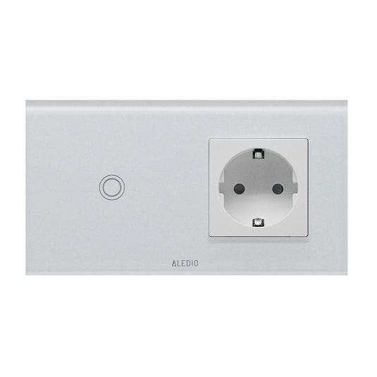 Intrerupator simplu cu touch + priza simpla 2P+T, 16A, rama din sticla, alb, Aledio A1G1PA