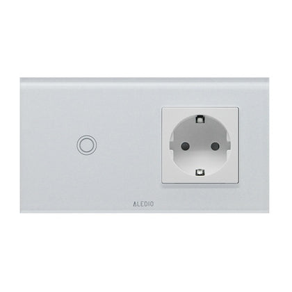 Intrerupator cap-scara simplu cu touch + priza simpla 2P+T, 16A, rama din sticla, alb, Aledio A2W1PA, , alternativo.ro