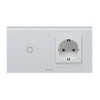 Intrerupator cap-scara simplu cu touch + priza simpla 2P+T, 16A, rama din sticla, alb, Aledio A2W1PA
