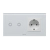 Intrerupator dublu cu touch + priza simpla 2P+T, 16A, rama din sticla, alb, Aledio A2G1PA