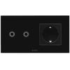 Intrerupator dublu cu touch + priza simpla 2P+T, 16A, rama din sticla, negru, Aledio A2G1PN