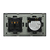 Intrerupator cap-scara simplu cu touch + priza simpla 2P+T, 16A, rama din sticla, negru, Aledio A2W1PN