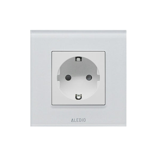 Priza simpla, standard german, 2P+T, rama din sticla, 16A, alb, Aledio A1P00A