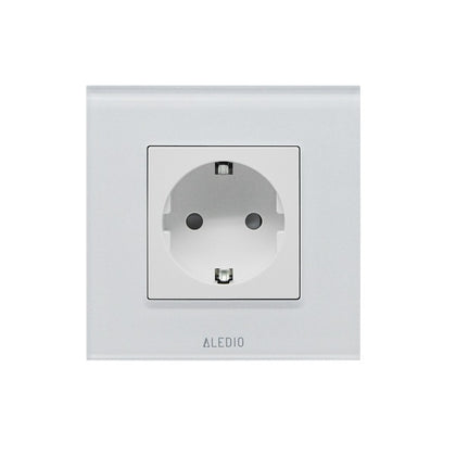 Priza simpla, standard german, 2P+T, rama din sticla, 16A, alb, Aledio A1P00A, , alternativo.ro