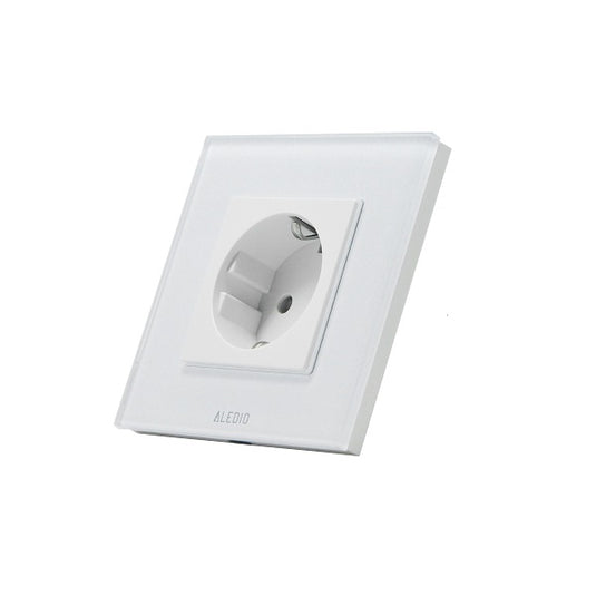 Priza simpla, standard german, 2P+T, rama din sticla, 16A, alb, Aledio A1P00A