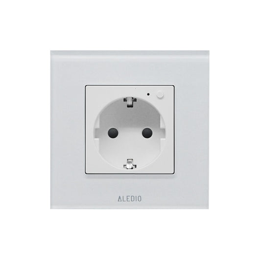 Priza inteligenta simpla, standard german, 2P+T, rama din sticla, WiFi, 16A, alb, Aledio A1PWFA