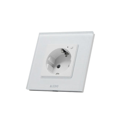 Priza inteligenta simpla, standard german, 2P+T, rama din sticla, WiFi, 16A, alb, Aledio A1PWFA, , alternativo.ro