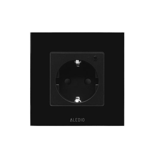 Priza inteligenta simpla, standard german, 2P+T, rama din sticla, 16A, WiFi, negru, Aledio A1PWFN