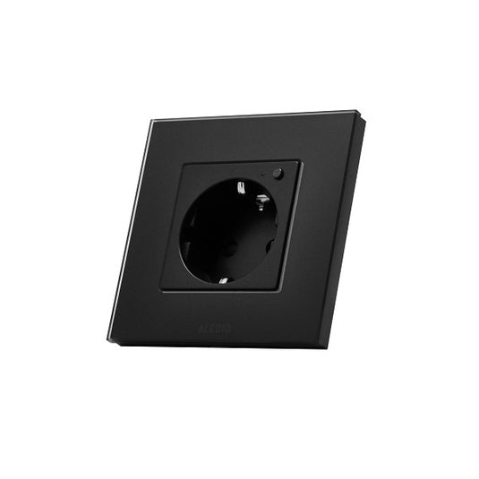 Priza inteligenta simpla, standard german, 2P+T, rama din sticla, 16A, WiFi, negru, Aledio A1PWFN