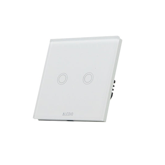 Intrerupator inteligent dublu, cu touch, rama din sticla, WiFi, alb, Aledio A02WFA