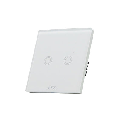 Intrerupator dublu, cu touch, rama din sticla, alb, Aledio A2G1WA, , alternativo.ro