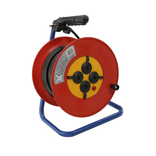 Prelungitor electric pe tambur, 25m, 4 prize cu protectie, cablu 3x2.5mm² 31-23325