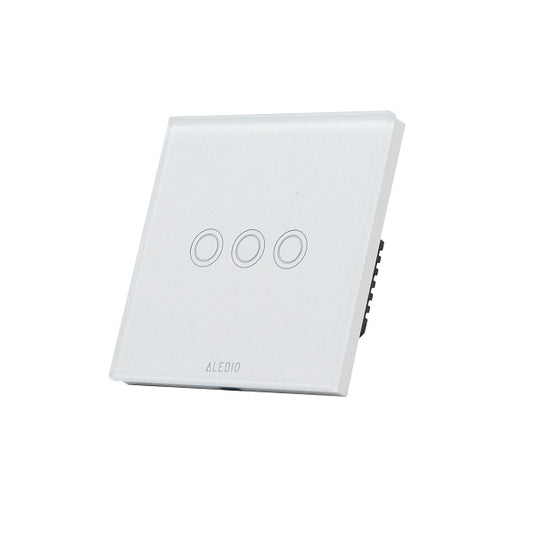 Intrerupator inteligent triplu, cu touch, rama din sticla, WiFi, alb, Aledio A03WFA