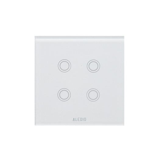 Intrerupator inteligent cvadruplu, cu touch, rama din sticla, WiFi, alb, Aledio A04WFA