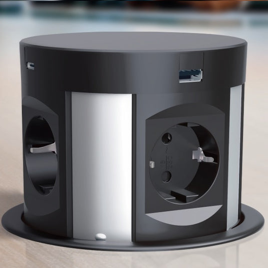 Stalp de prize, incorporabil in blat, 4 x priza 2P+T + 2 x încărcător USB A + 2 x încărcător USB C, negru finisaj metalic, INCARA™ Tower 120, Legrand 654982