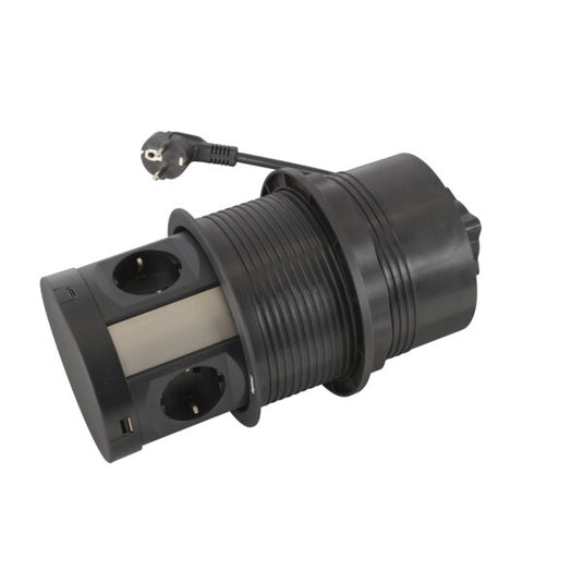 Stalp de prize, incorporabil in blat, 4 x priza 2P+T + 2 x încărcător USB A + 2 x încărcător USB C, negru finisaj metalic, INCARA™ Tower 120, Legrand 654982