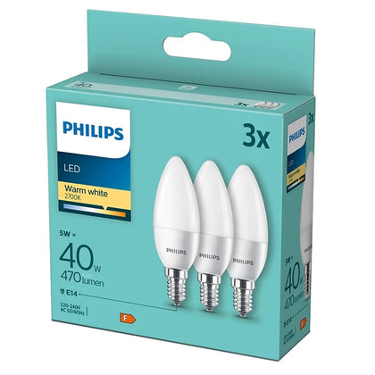 Set 3 Becuri LED lumanare, E14, 5W, 470Lm, lumina calda 2700K, Philips 8719514313385, , alternativo.ro