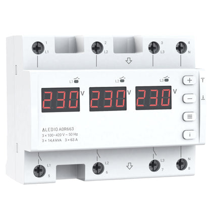 Releu de monitorizare tensiune, trifazat, 63A, 6 module, Aledio A0R663, , alternativo.ro