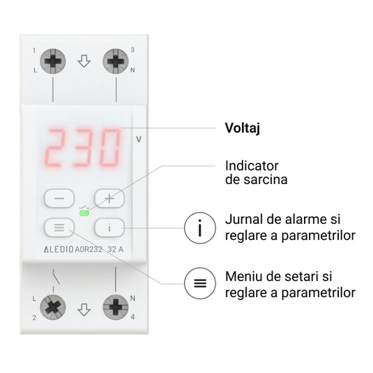 Releu monitorizare tensiune, monofazat, 32A, Aledio A0R232