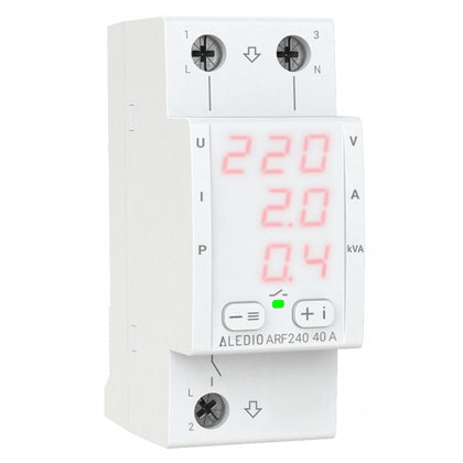 Releu de protectie multifunctional monofazat, 40A, cu afisaj tensiune, curent, putere, Aledio ARF240, , alternativo.ro