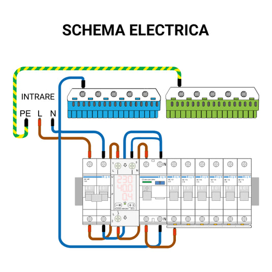 Releu de protectie multifunctional monofazat, 40A, cu afisaj tensiune, curent, putere, Aledio ARF240