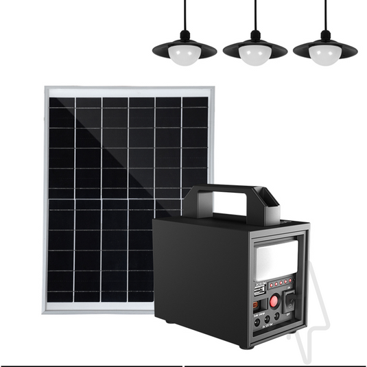 Kit sistem solar, 20W, 12Ah, cu lanterna si iesire USB, 3 becuri LED, panou solar inclus, Aledio