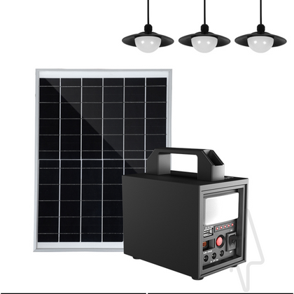 Kit sistem solar, 20W, 12Ah, cu lanterna si iesire USB, 3 becuri LED, panou solar inclus, Aledio, alternativo.ro