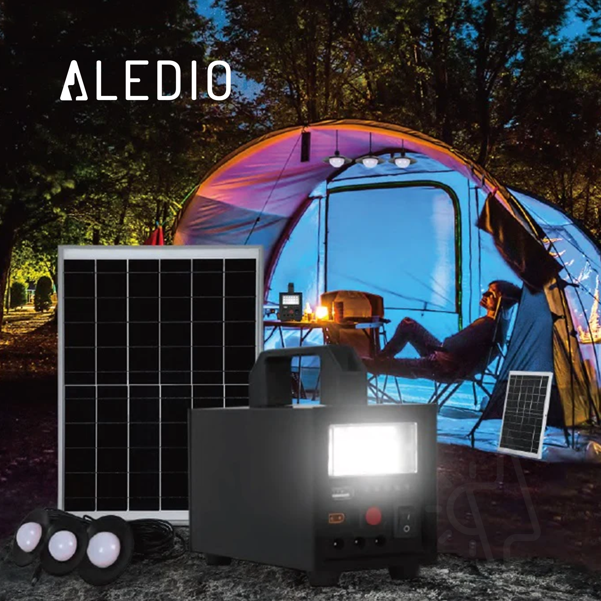 Kit sistem solar, 20W, 12Ah, cu lanterna si iesire USB, 3 becuri