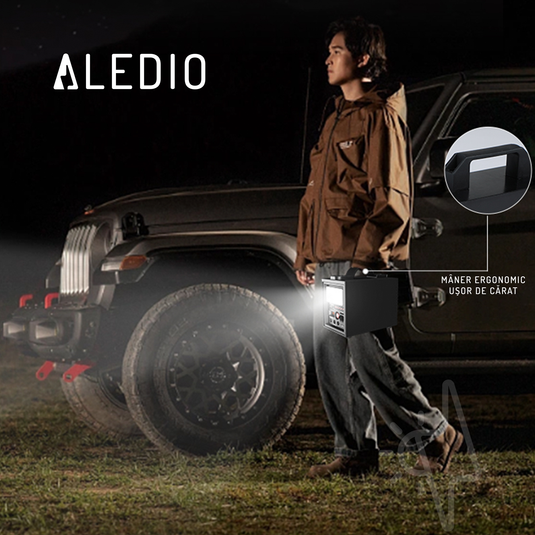 Kit sistem solar, 40W, 18Ah, cu lanterna si iesire USB, bec LED, proiector, boxa bluetooth, panou solar inclus, Aledio