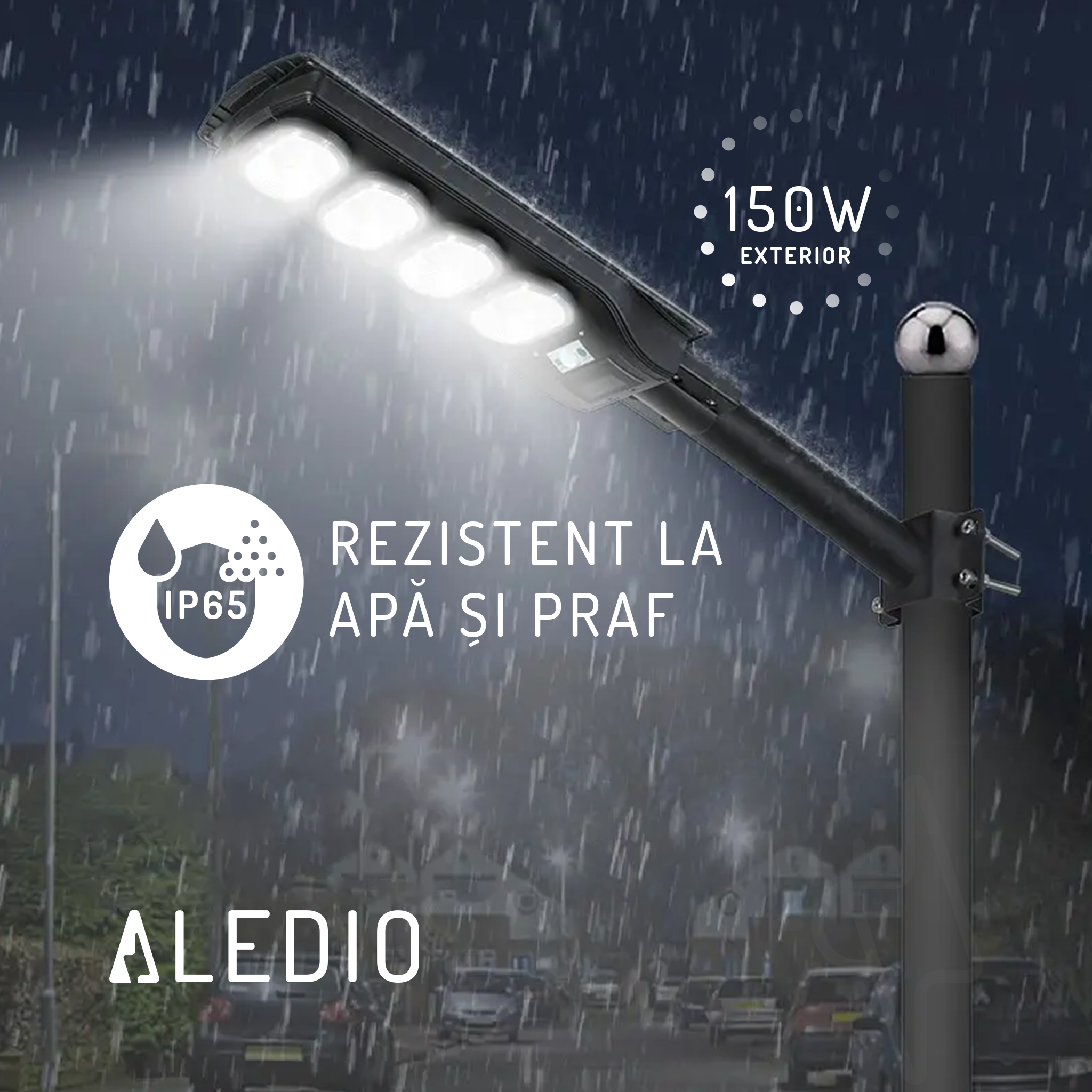 Corp de iluminat stradal LED, solar, cu senzor de miscare, 150W, 6Ah, 4000K, IP65, Aledio