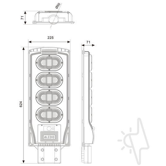 Corp de iluminat stradal LED, solar, cu senzor de miscare, 200W, 6Ah, 4000K, IP65, Aledio