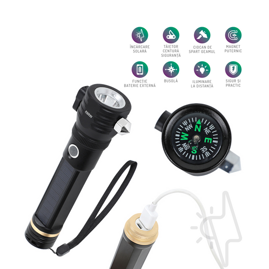 Lanterna LED, solara, multifunctionala, 5W, 2000mAh, Aledio