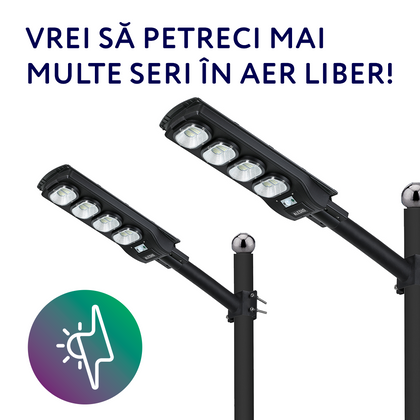 2 x Corp de iluminat stradal LED, solar, cu senzor de miscare, 200W, 6Ah, 4000K, IP65, Aledio + 2 x Suport pentru corp de iluminat, 500mm, Ø48, Aledio, , alternativo.ro