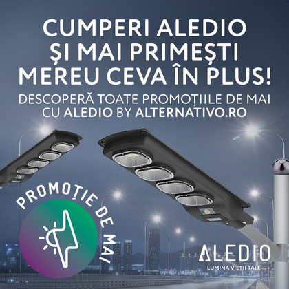2 x Corp de iluminat stradal LED, solar, cu senzor de miscare, 200W, 6Ah, 4000K, IP65, Aledio + 2 x Suport pentru corp de iluminat, 500mm, Ø48, Aledio, , alternativo.ro