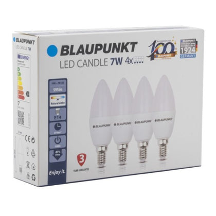 Set 4 Becuri LED lumanare, E14, 6.8W, 595Lm, lumina neutra 4000K, Blaupunkt BE147WNW4, alternativo.ro