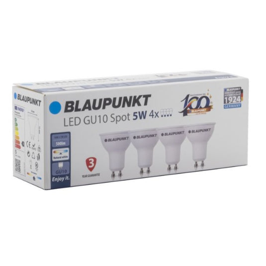 Set 4 Becuri LED spot, GU10, 5W, 475Lm, lumina neutra 4000K, Blaupunkt BGU105WNW4