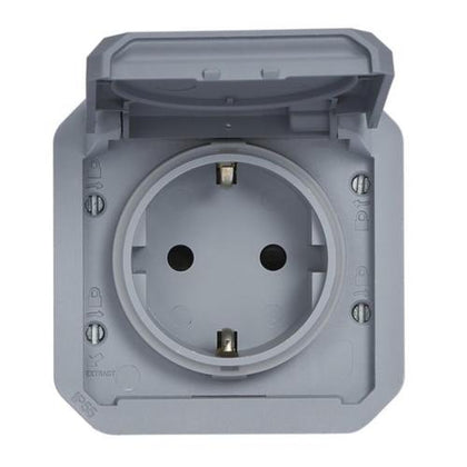 Priza simpla, modulara, cu contact de protectie, 10A, IP55, gri, Plexo 069571L, , alternativo.ro