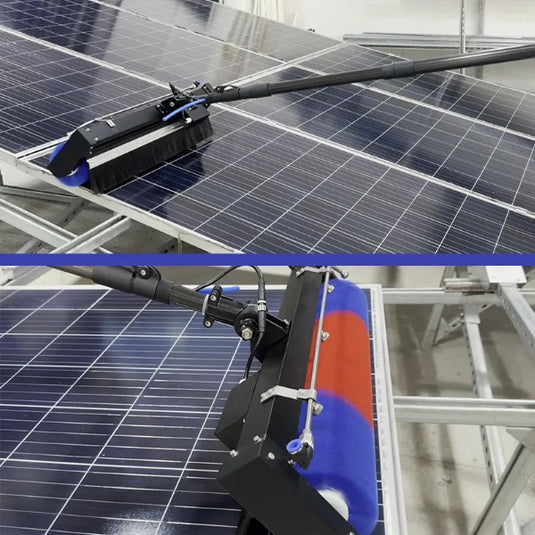 Perie rulanta pentru curatat panouri fotovoltaice, semi-automata, cu acumulator 24V, maner telescopic 1,7÷5,5m, Aledio