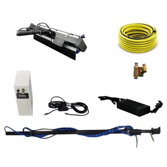 Perie rulanta pentru curatat panouri fotovoltaice, semi-automata, cu acumulator 24V, maner telescopic 1,7÷5,5m, Aledio