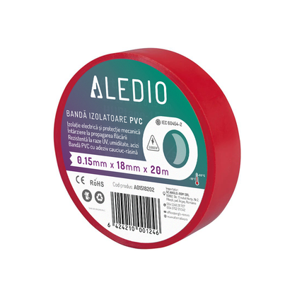 Banda izolatoare din PVC, 0.15mmx18mmx20m, rosu, Aledio A01518202, , alternativo.ro