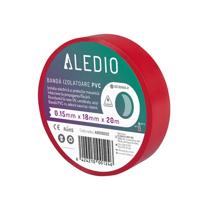 Banda izolatoare din PVC, 0.15mmx18mmx20m, rosu, Aledio A01518202, alternativo.ro