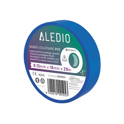 Banda izolatoare din PVC, 0.15mmx18mmx20m, albastru, Aledio A01518203, , alternativo.ro