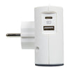 Adaptor 2 prize, USB Tip A, USB Tip C, iesiri laterale, 16A, fara contact de protectie, Alb/Gri, MOES RevOlution 049401