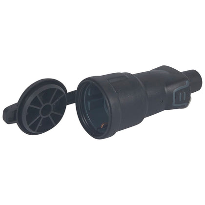 Priza mobila din cauciuc, cu capac, cu contact de protectie, 16A, IP44, negru, Legrand 050344, , alternativo.ro