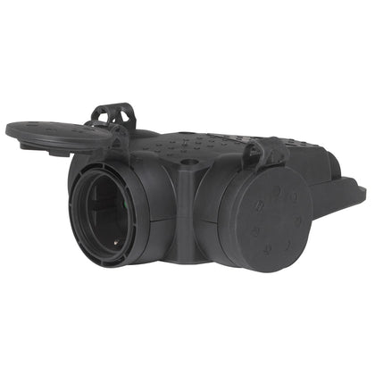 Adaptor 3 prize si fisa din cauciuc, cu capac, cu contact de protectie, 16A, IP44, negru, Legrand 051369, , alternativo.ro