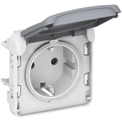 Priza simpla, modulara, cu contact de protectie, 10A, IP55, gri, Plexo 069571, , alternativo.ro