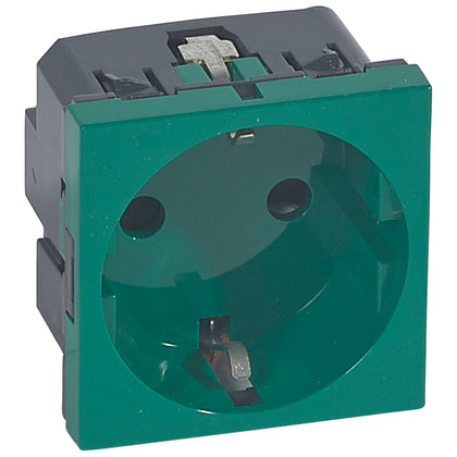 Priza simpla, 2 module, 2P+T, 16A, cu protectie copii, verde, Mosaic 077216, , alternativo.ro