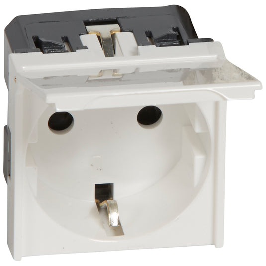 Priza simpla, cu capac, 2 module, 2P+T, 16A, cu protectie copii, alb, Mosaic 077219