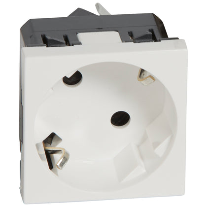 Priza simpla, 2 module, 2P+T, 16A, orientare 45°, cu protectie copii, alb, Mosaic 077245, , alternativo.ro