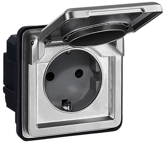 Priza simpla, cu capac, metalica, 2 module, 2P+T, 16A, IP55, IK10, Soliroc 077835